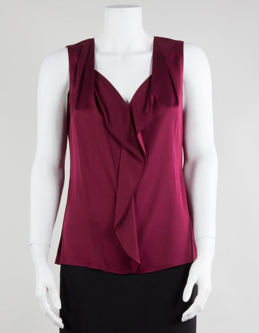 Elie Tahari Sleeveless V-Neck Blouse With Front Ruffles Size Small