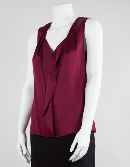 Elie Tahari Sleeveless V-Neck Blouse With Front Ruffles Size Small