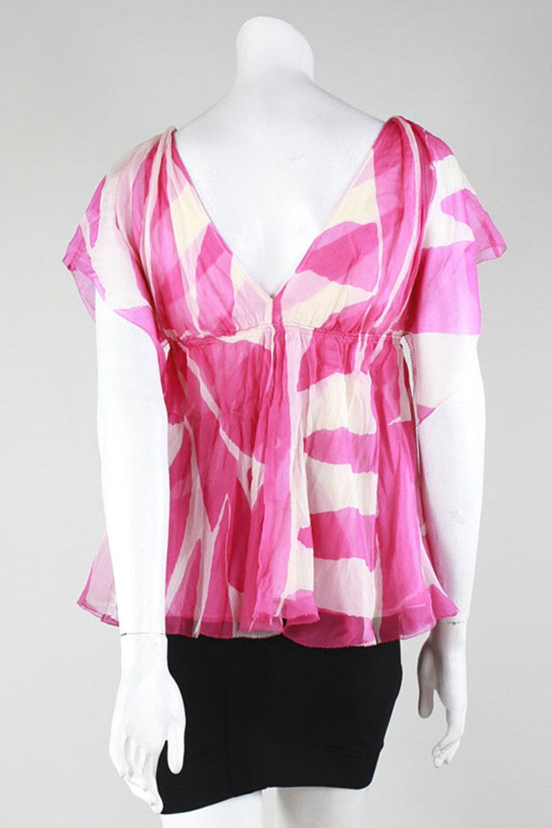 Diane Von Furstenberg Short Sleeve Pink And White Blouse V-Neck Front And V Back Size 0