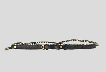 Ted Baker Black Gold Tone Studded Two Layered Skinny Waist Belt Size XS