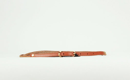 Ted Baker Gold Tone Metal Beaded Two Layered Skinny Waist Belt With Gold Tone Buckle Size 0 1