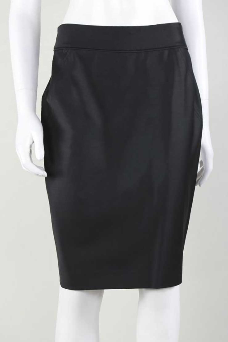 Ted Baker Black Pencil Skirt With Slight Sheen 2 5 Waistband And Back Slit Size 3