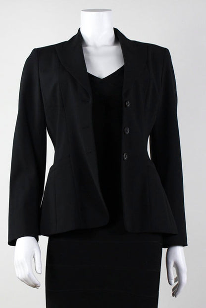 Elie Tahari Black Collared Three Button Blazer With Stiching Design At Seams Throughout Size 8