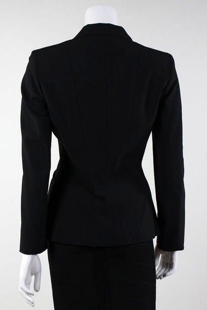 Elie Tahari Black Collared Three Button Blazer With Stiching Design At Seams Throughout Size 8