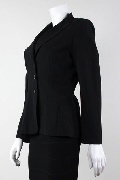 Elie Tahari Black Collared Three Button Blazer With Stiching Design At Seams Throughout Size 8