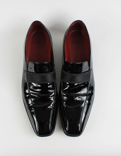 Boss Hugo Boss Black Patent Leather Slip On Tuxedo Shoes Size 12