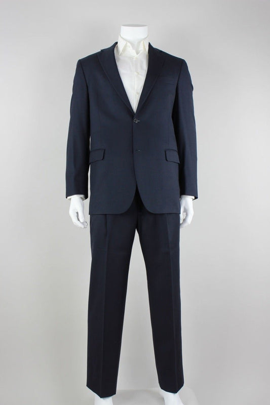 Hart Schaffner Marx Navy Two Button Single Vent Suit With Pleated Pants 42L