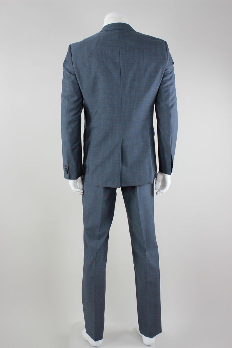 Hugo Boss Blue On Blue Plaid Two Button Single Vent With Flat Front Pants 42L