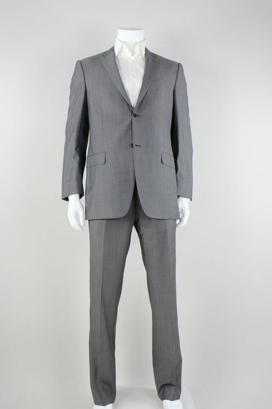 Canali Two Button Double Vented Pinstripe Suit With Flat Front Pants 44L