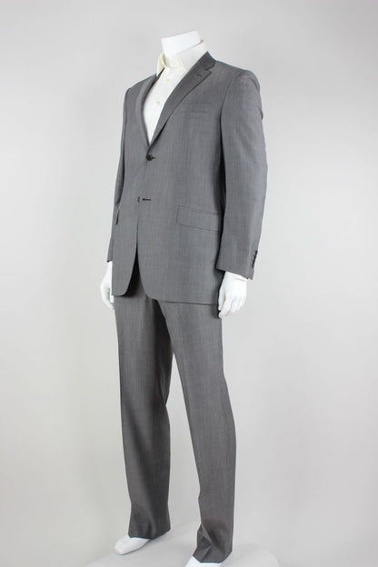 Canali Two Button Double Vented Pinstripe Suit With Flat Front Pants 44L