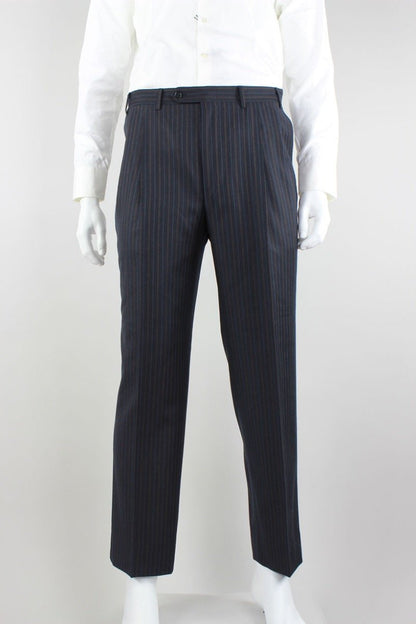 Canali Black Pinstripe Three Button Double Vent Pinstripe Suit With Pleated Pants 42R