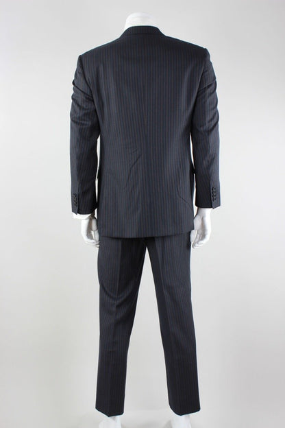 Canali Black Pinstripe Three Button Double Vent Pinstripe Suit With Pleated Pants 42R