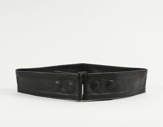 Geren Ford Black Leather Waist Belt With Press Stud Fasteners And Bronze Tone Buckle XS