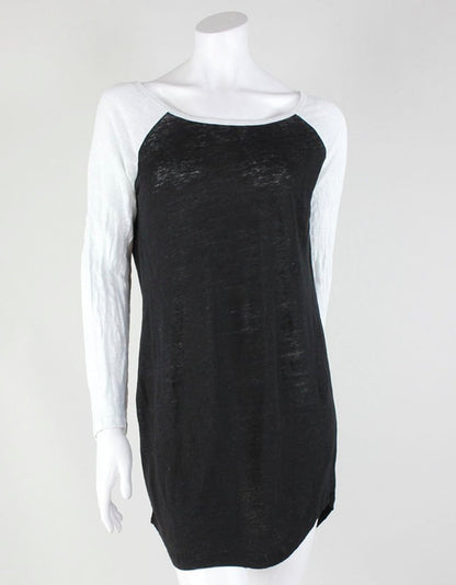 Monrow Black With White Long Sleeved T Shirt Dress With V Back Small