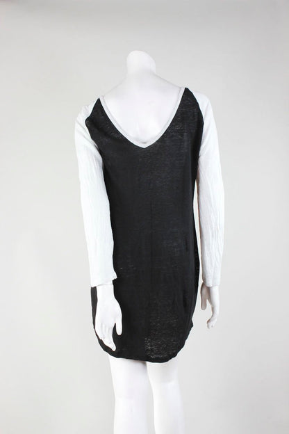 Monrow Black With White Long Sleeved T Shirt Dress With V Back Small