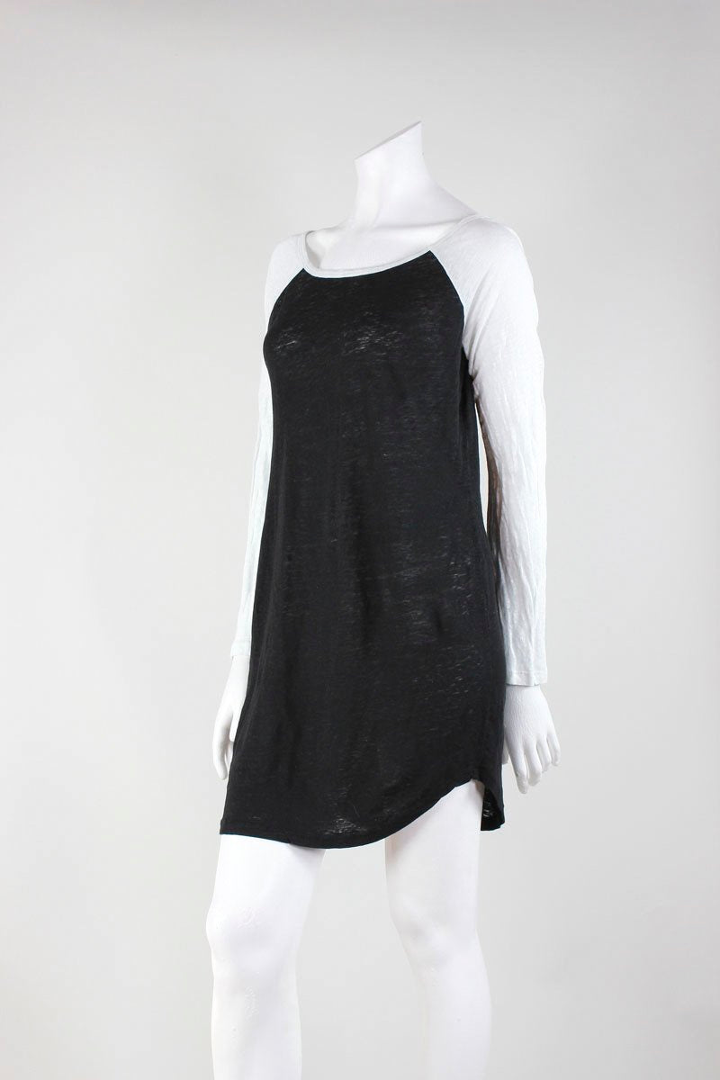 Monrow Black With White Long Sleeved T Shirt Dress With V Back Small