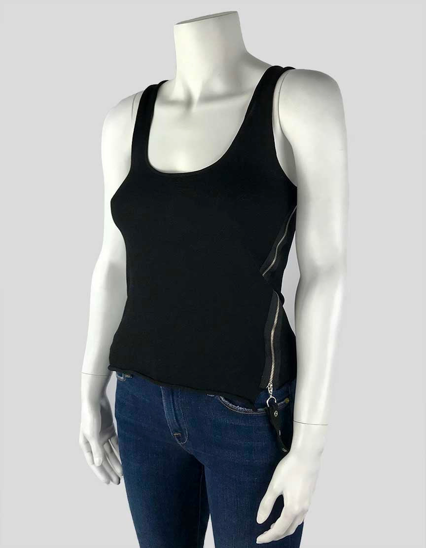 Karen Millen Sleeveless Black Strappy Knit Top With Belt Accent And Silver Tone Hardware Size 2 US