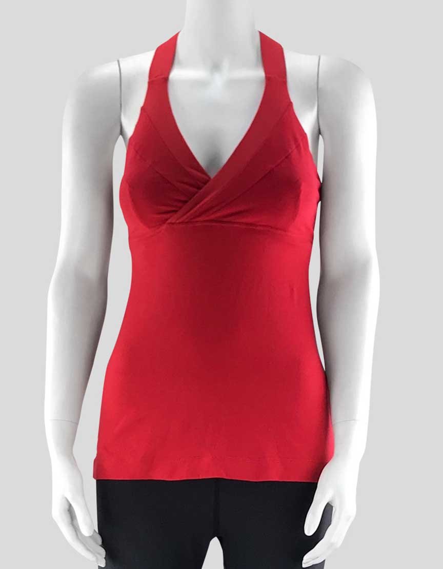 Lululemon Red Stretch Cotton Tank Top With Criss Cross Built In Bra With Shape Retention Fabric And Racer Back Size 4 US