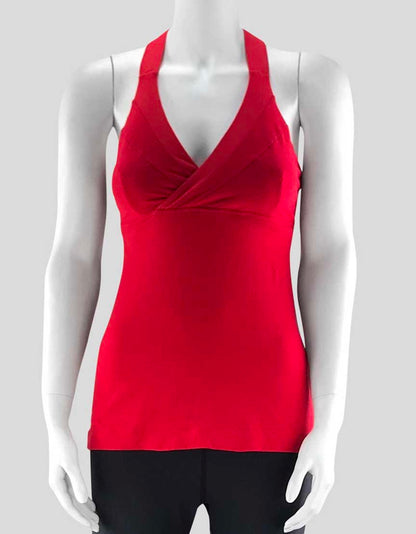 Lululemon Red Stretch Cotton Tank Top With Criss Cross Built In Bra With Shape Retention Fabric And Racer Back Size 4 US