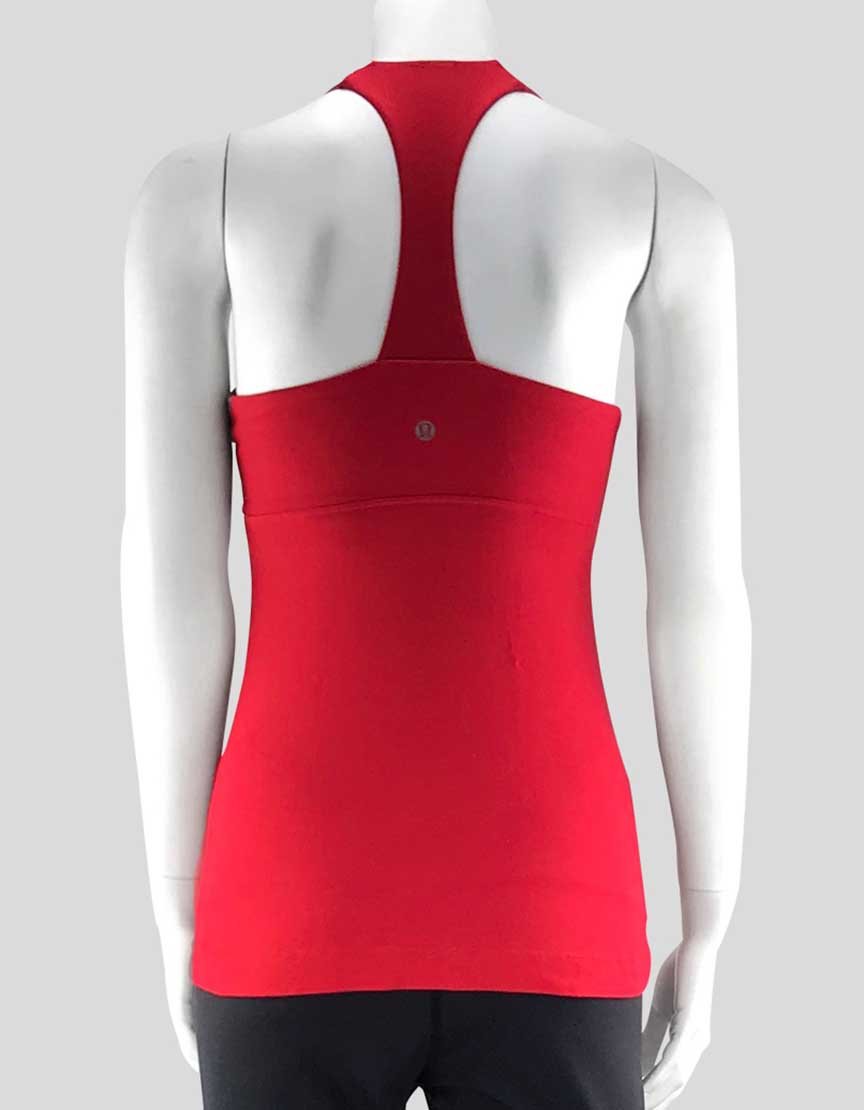 Lululemon Red Stretch Cotton Tank Top With Criss Cross Built In Bra With Shape Retention Fabric And Racer Back Size 4 US