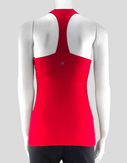 Lululemon Red Stretch Cotton Tank Top With Criss Cross Built In Bra With Shape Retention Fabric And Racer Back Size 4 US