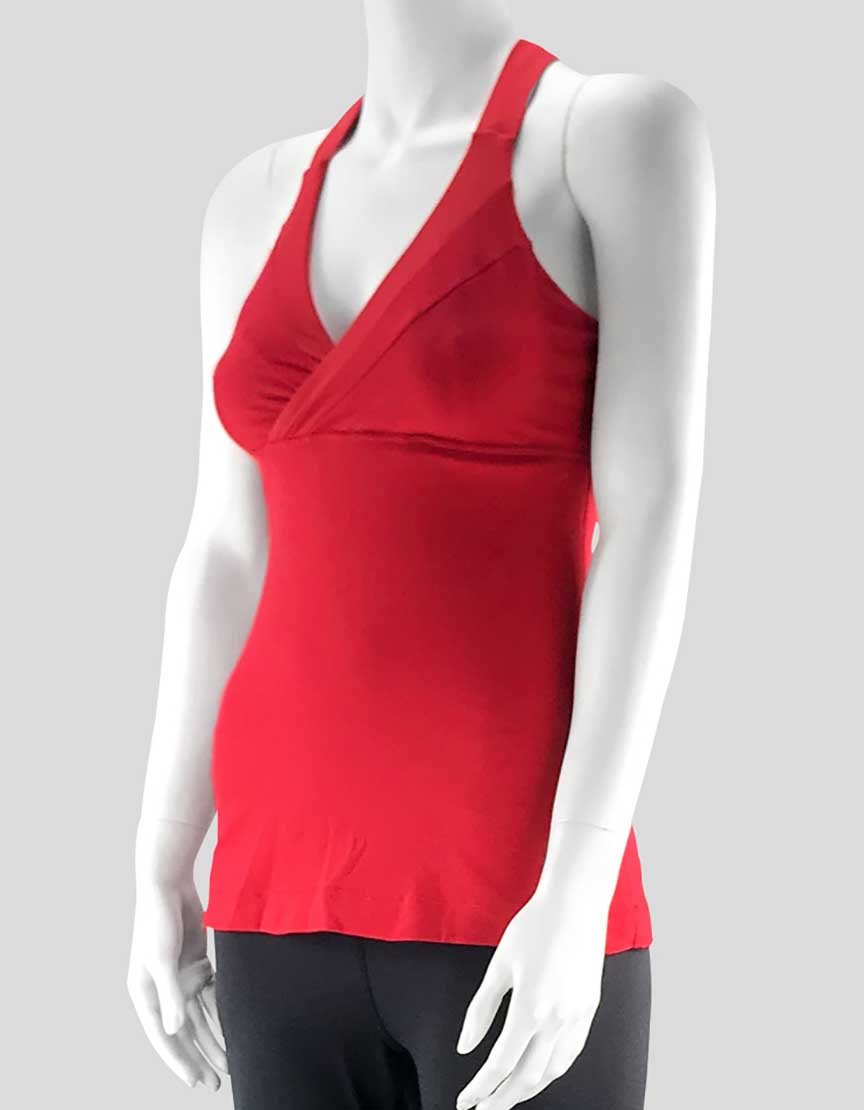 Lululemon Red Stretch Cotton Tank Top With Criss Cross Built In Bra With Shape Retention Fabric And Racer Back Size 4 US