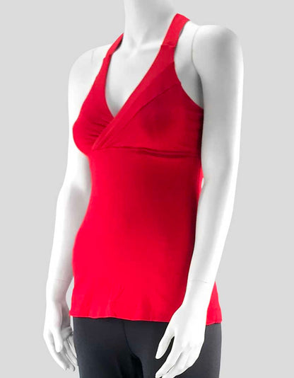 Lululemon Red Stretch Cotton Tank Top With Criss Cross Built In Bra With Shape Retention Fabric And Racer Back Size 4 US