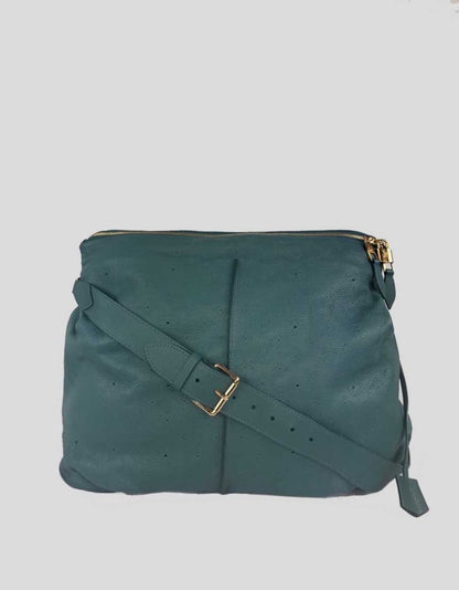 Louis Vuitton Mahina Leather Selene Mm Hobo Bag In Teal Leather