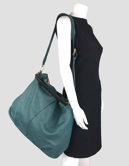 Louis Vuitton Mahina Leather Selene Mm Hobo Bag In Teal Leather