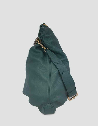 Louis Vuitton Mahina Leather Selene Mm Hobo Bag In Teal Leather