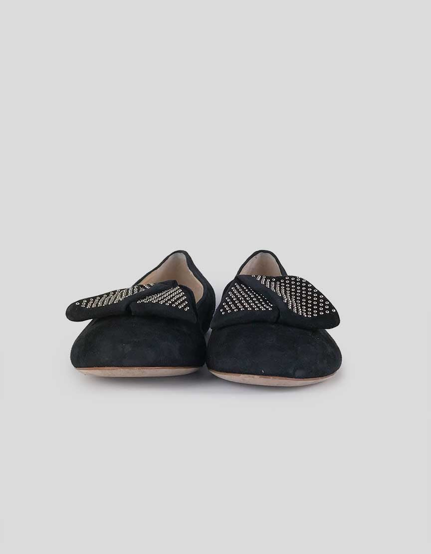 Marvin K Aquatalia Black Suede Flat Slipper With Silver Studded