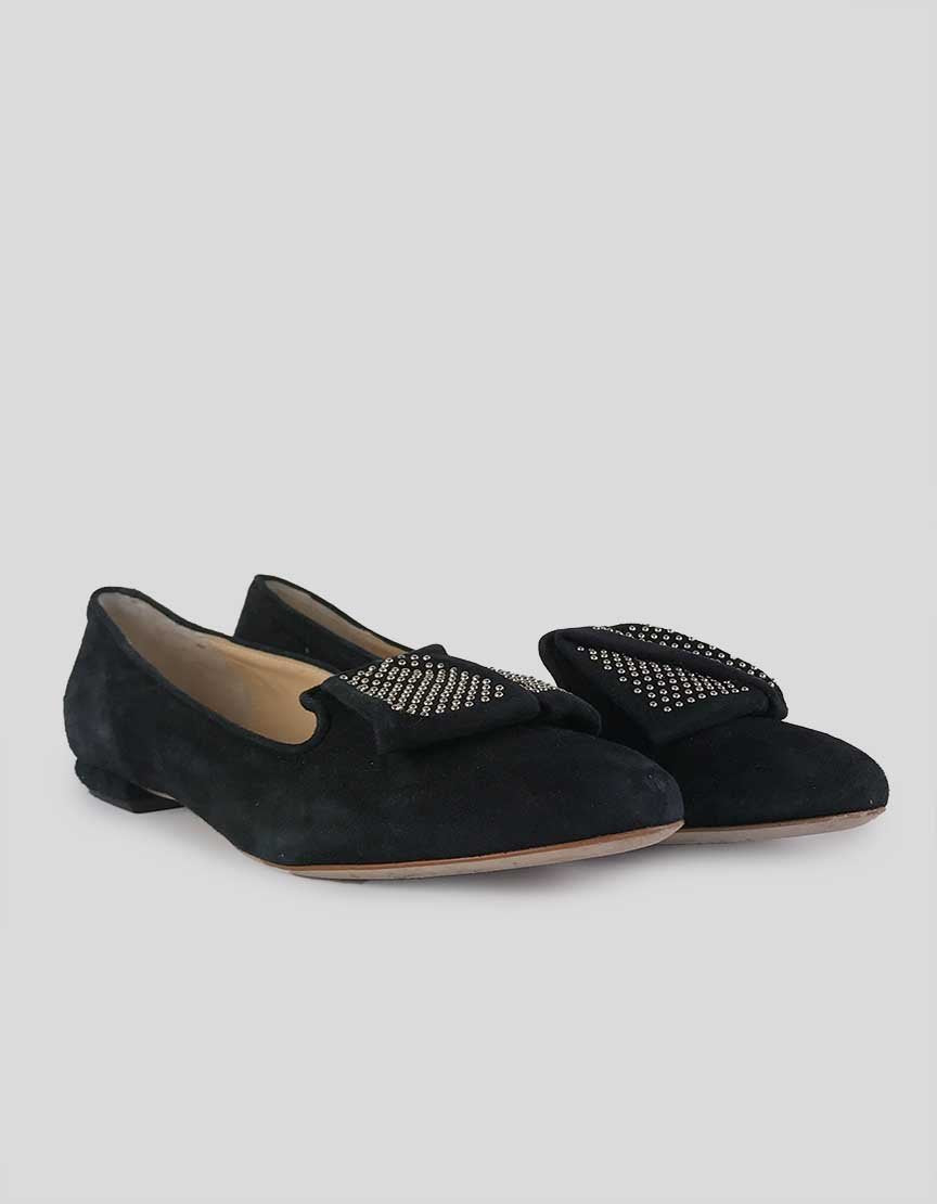 Marvin K Aquatalia Black Suede Flat Slipper With Silver Studded