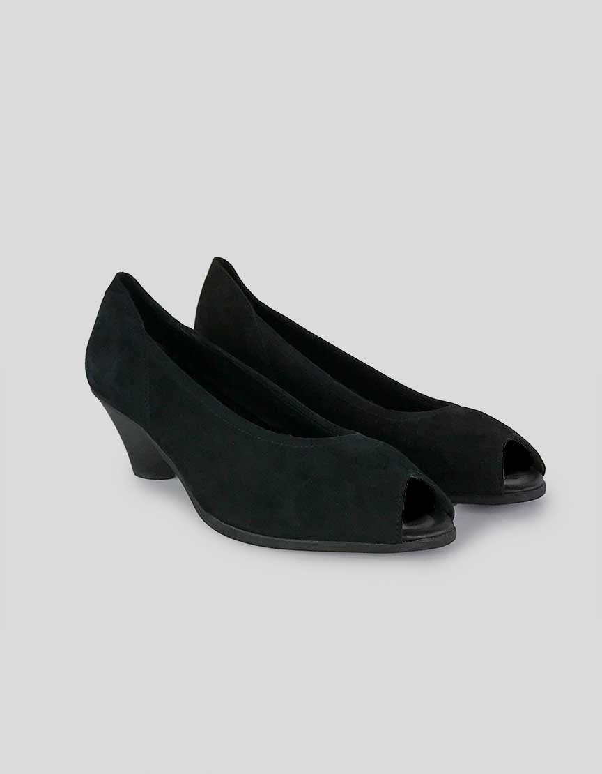 Arche Black Suede Peep Toe Pumps With Rubber Heels And Soles Size