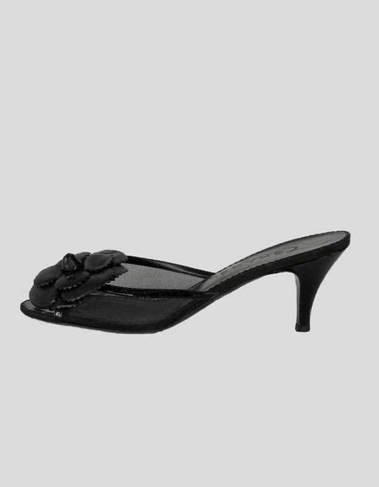 Chanel Open Toe Black Kitten Heel Mules - 38.5 IT