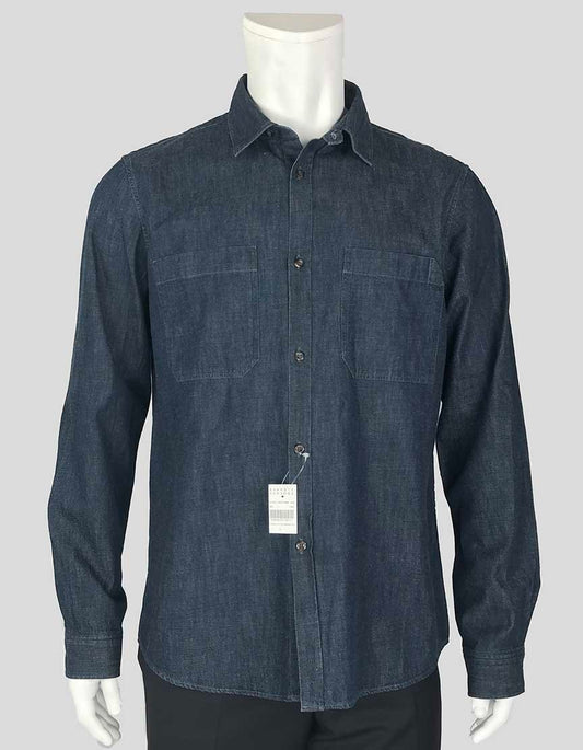 A.P.C. Denim Button Down Shirt With Front Pockets Size X Large