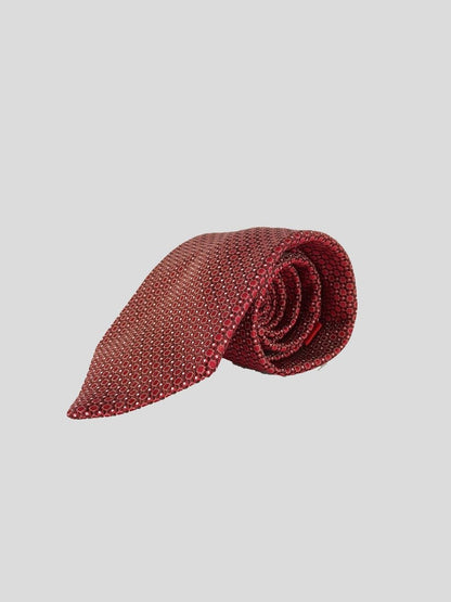 Brioni Red Maroon and White Floulard Tie