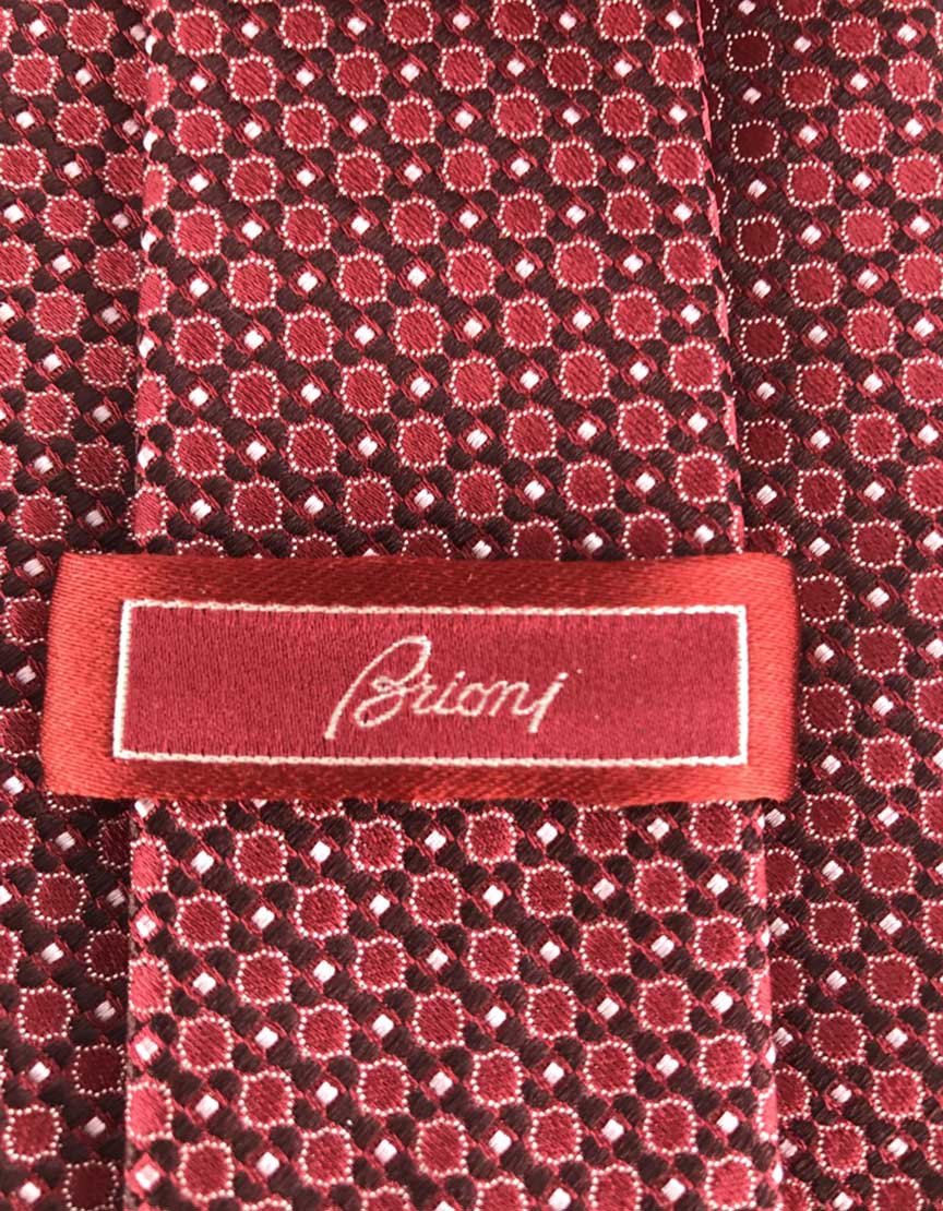 Brioni Red Maroon and White Floulard Tie