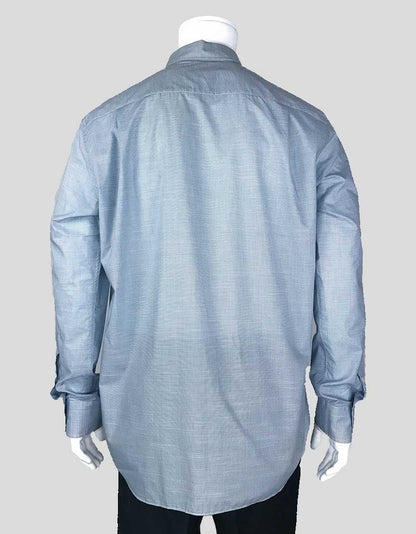 Loro Piana Light Blue And White Micro Checked Button Down Shirt X Large