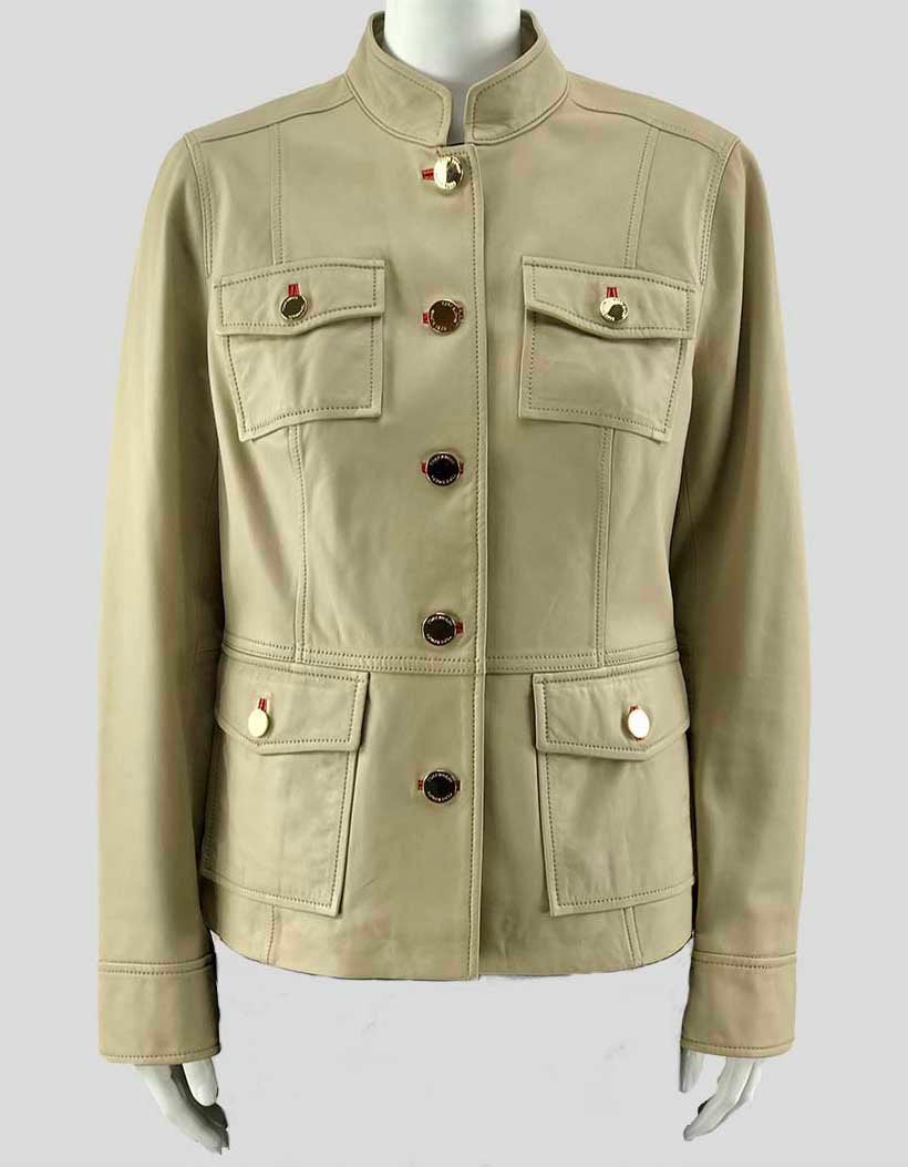 Tory Burch Light Tan Leather Button Closure Jacket 10 US