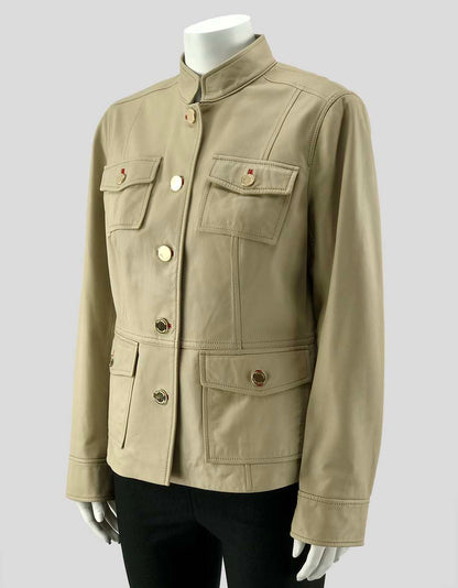 Tory Burch Light Tan Leather Button Closure Jacket 10 US