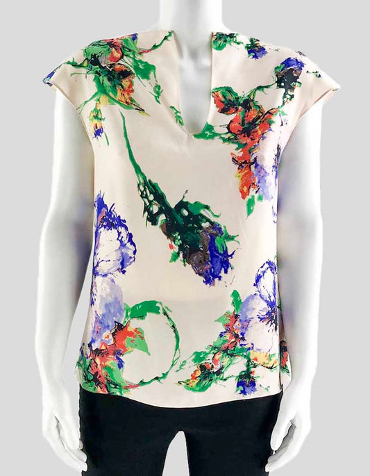 Parker Sleeveless V-Neck Collared Silk Blouse X-Small