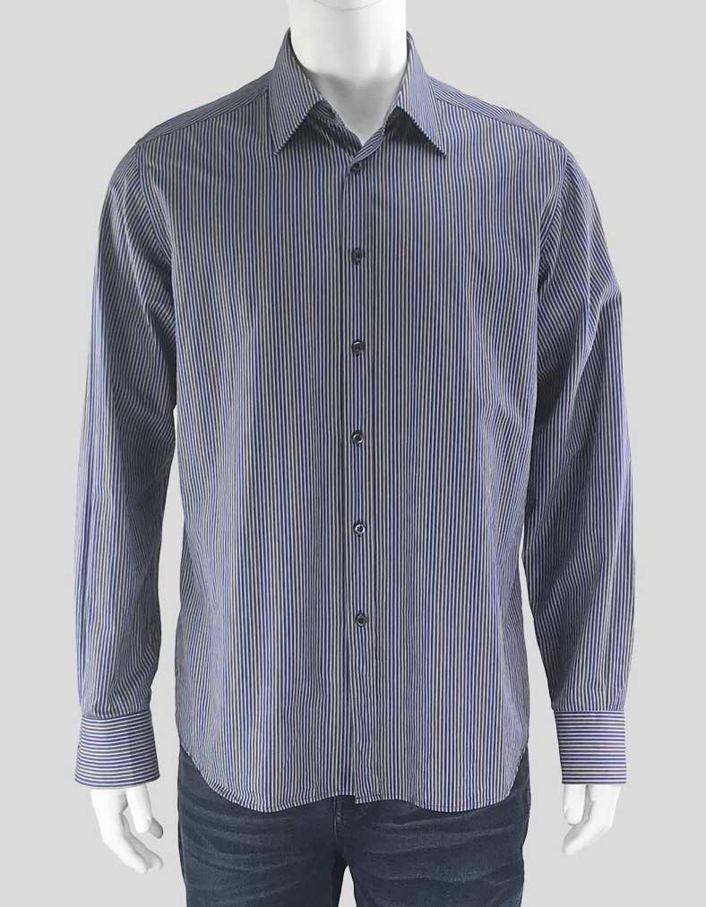 Prada Blue Purple And Grey Striped Button Down Dress Shirt 42 Eu 16.5 US