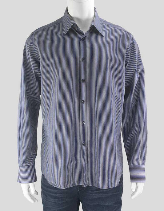 Prada Blue Purple And Grey Striped Button Down Dress Shirt 42 Eu 16.5 US