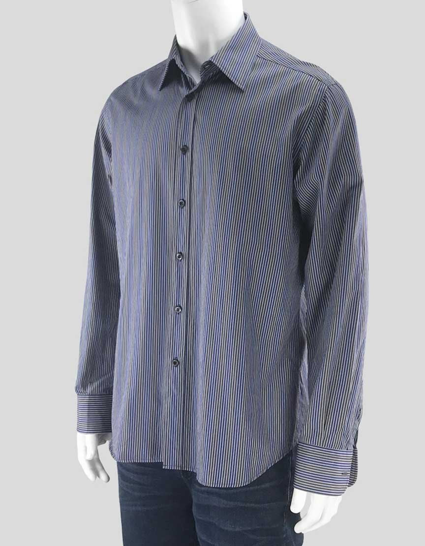 Prada Blue Purple And Grey Striped Button Down Dress Shirt 42 Eu 16.5 US