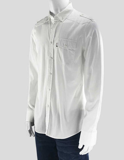 Gucci Men's White Cotton Shirt With Epaulets And Logo On Left Breast Pocket Size 16.5 US 44 Eu