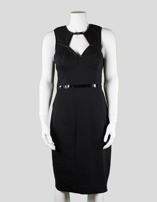 Tracy Reese Sculpted Black Shift Dress Sleeveless V-Neck And To The Knee Size 6