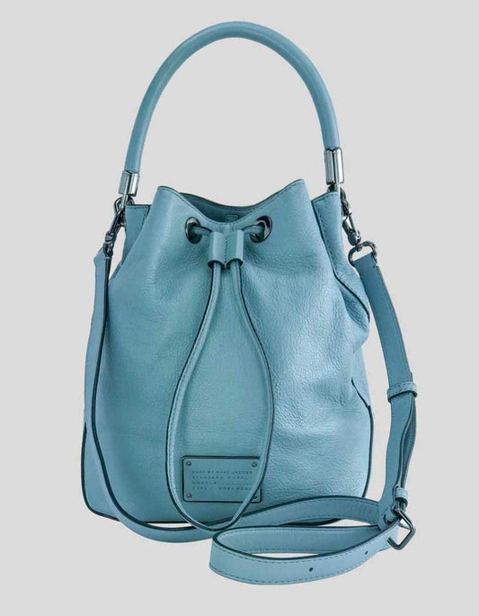 Marc By Marc Jacobs Light Blue Too Hot To Handle Drawstring Leather Bucket Bag With Silver Tone Hardware