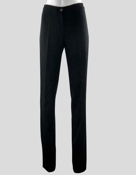 Michael Kors Women's Black Stretch Wool Flat Front Straight Leg Pants Concealed Front Zipper With Button Closure Open Hem Size 6 US