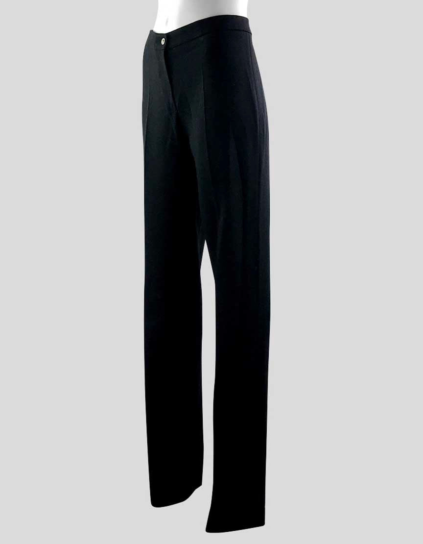 Michael Kors Women's Black Stretch Wool Flat Front Straight Leg Pants Concealed Front Zipper With Button Closure Open Hem Size 6 US