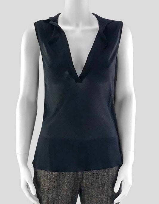 Jil Sander Women's Deep V Black Sleeveless Blouse - 36 IT | 6 US